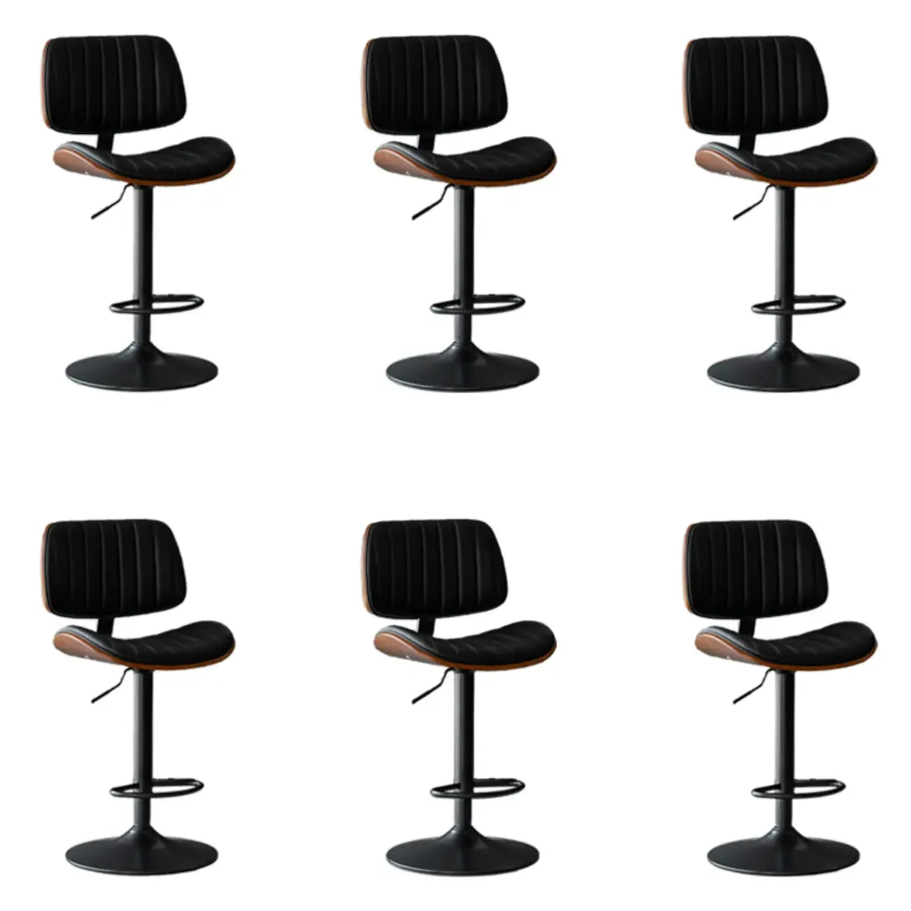 Adjustable Height Bucket Swivel Leather Bar Stool with Back