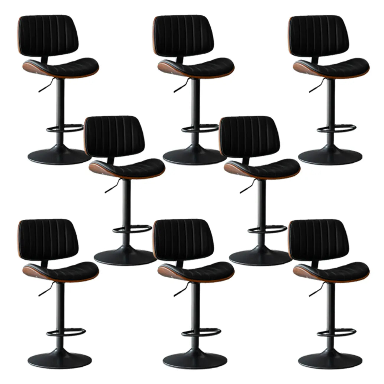 Adjustable Height Bucket Swivel Leather Bar Stool with Back