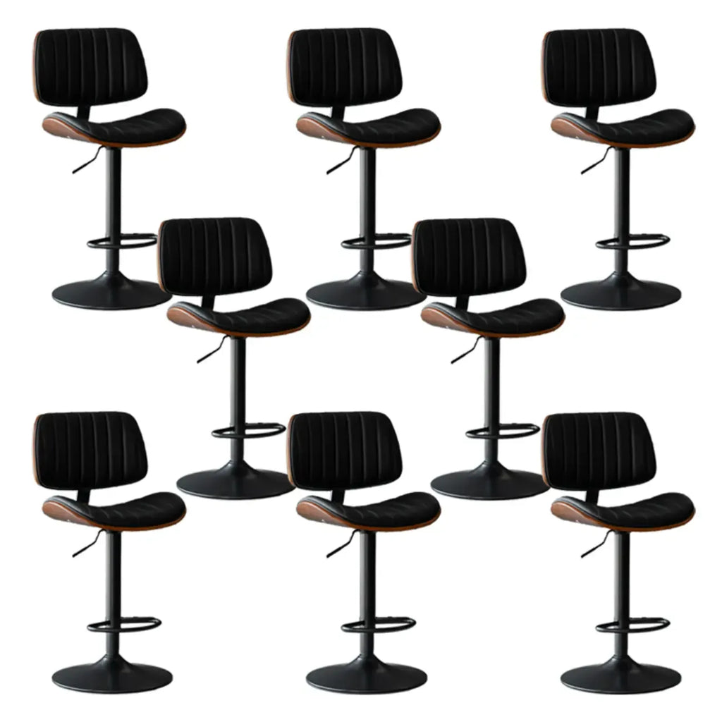 Adjustable Height Bucket Swivel Leather Bar Stool with Back