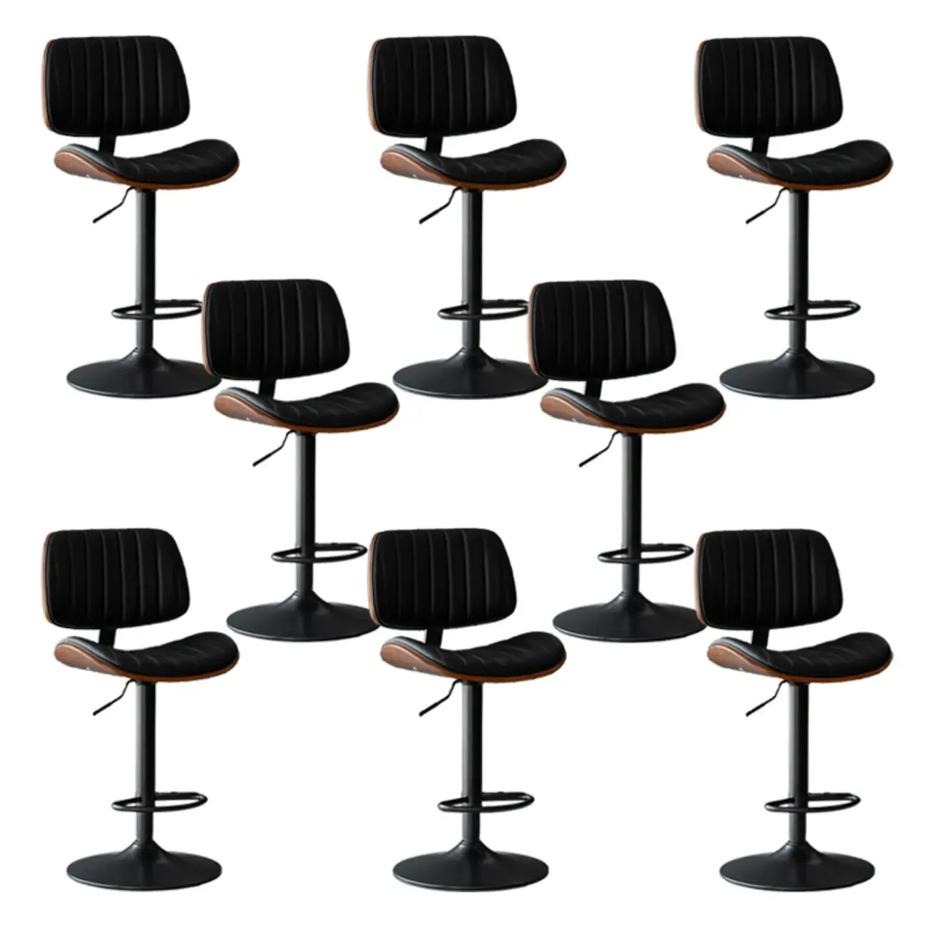 Adjustable Height Bucket Swivel Leather Bar Stool with Back