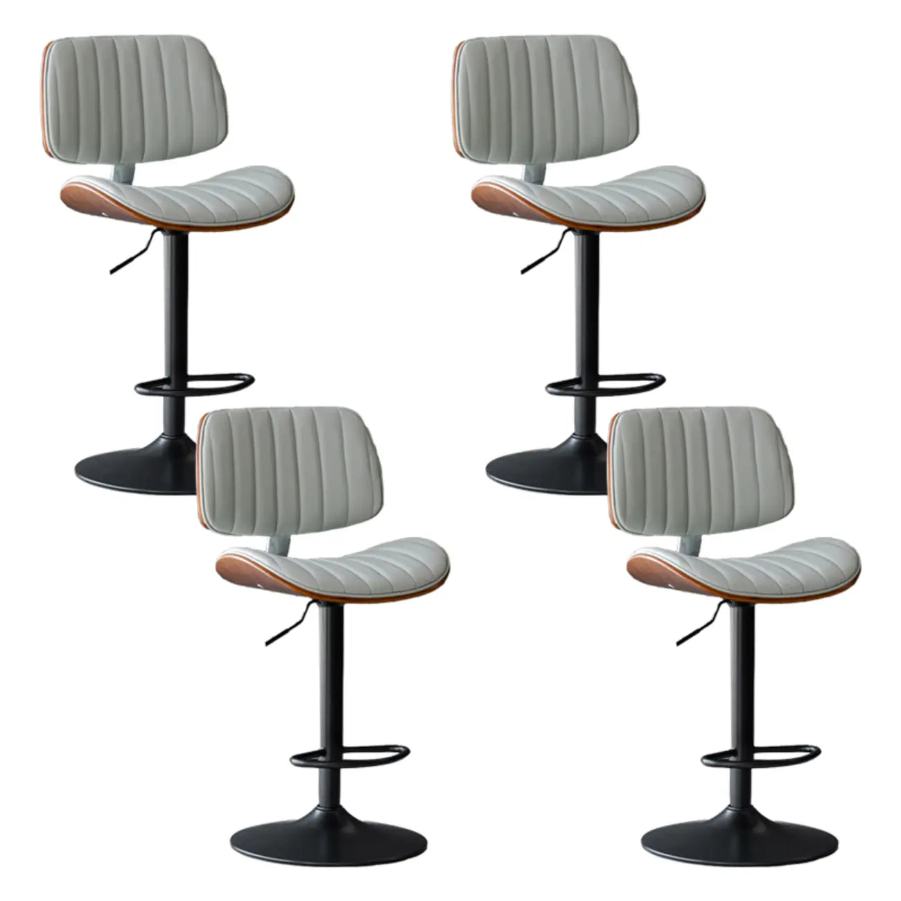 Adjustable Height Bucket Swivel Leather Bar Stool with Back