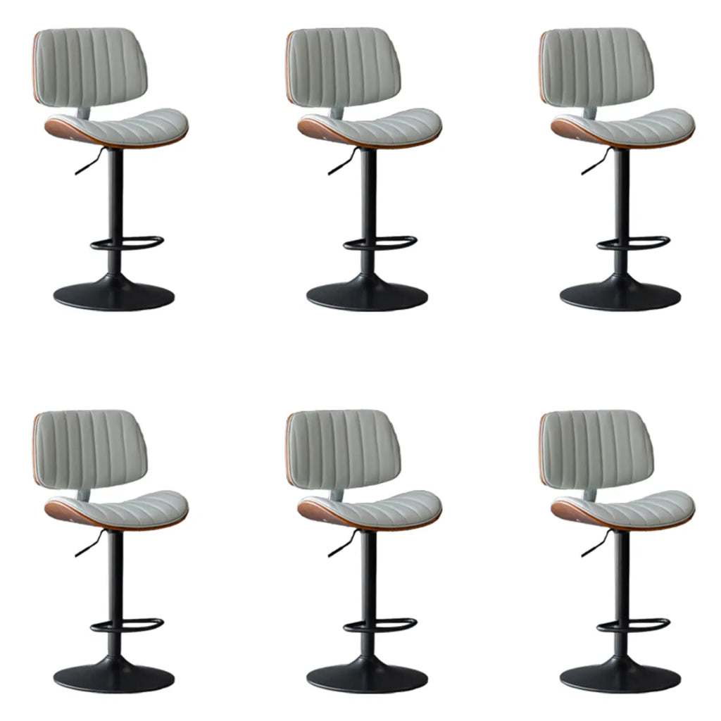 Adjustable Height Bucket Swivel Leather Bar Stool with Back