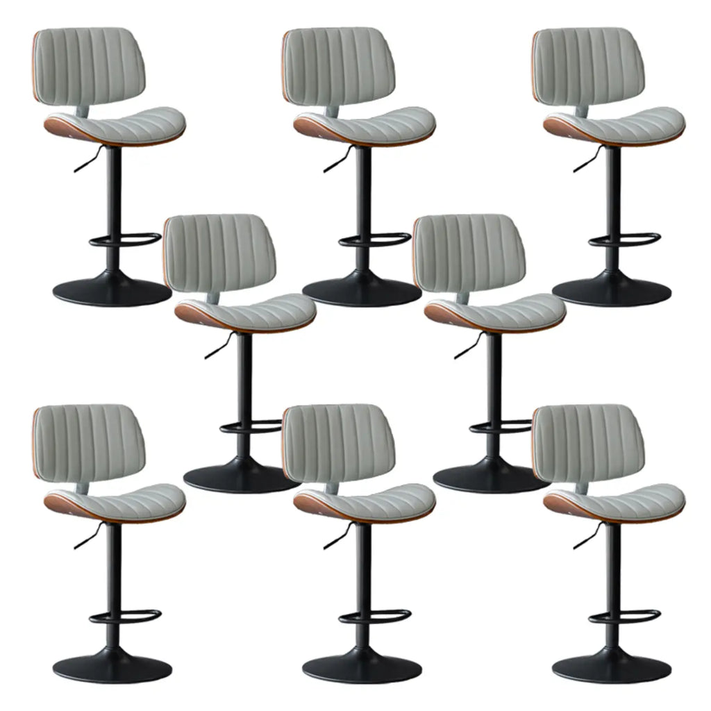 Adjustable Height Bucket Swivel Leather Bar Stool with Back
