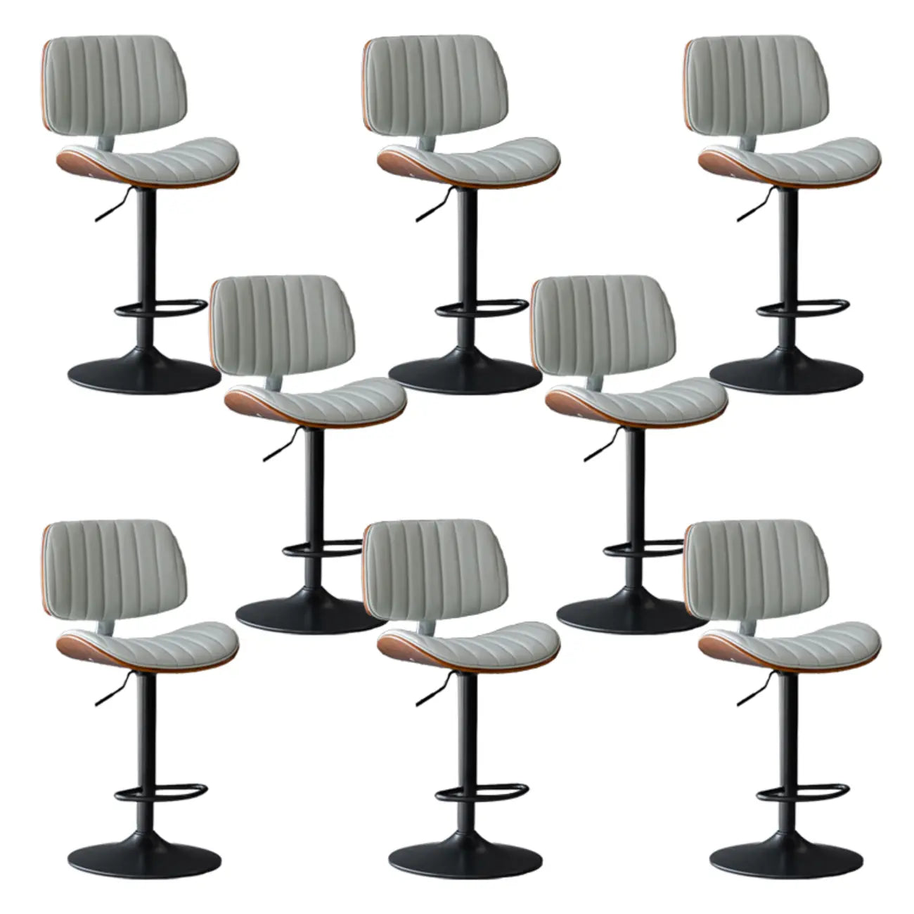 Adjustable Height Bucket Swivel Leather Bar Stool with Back