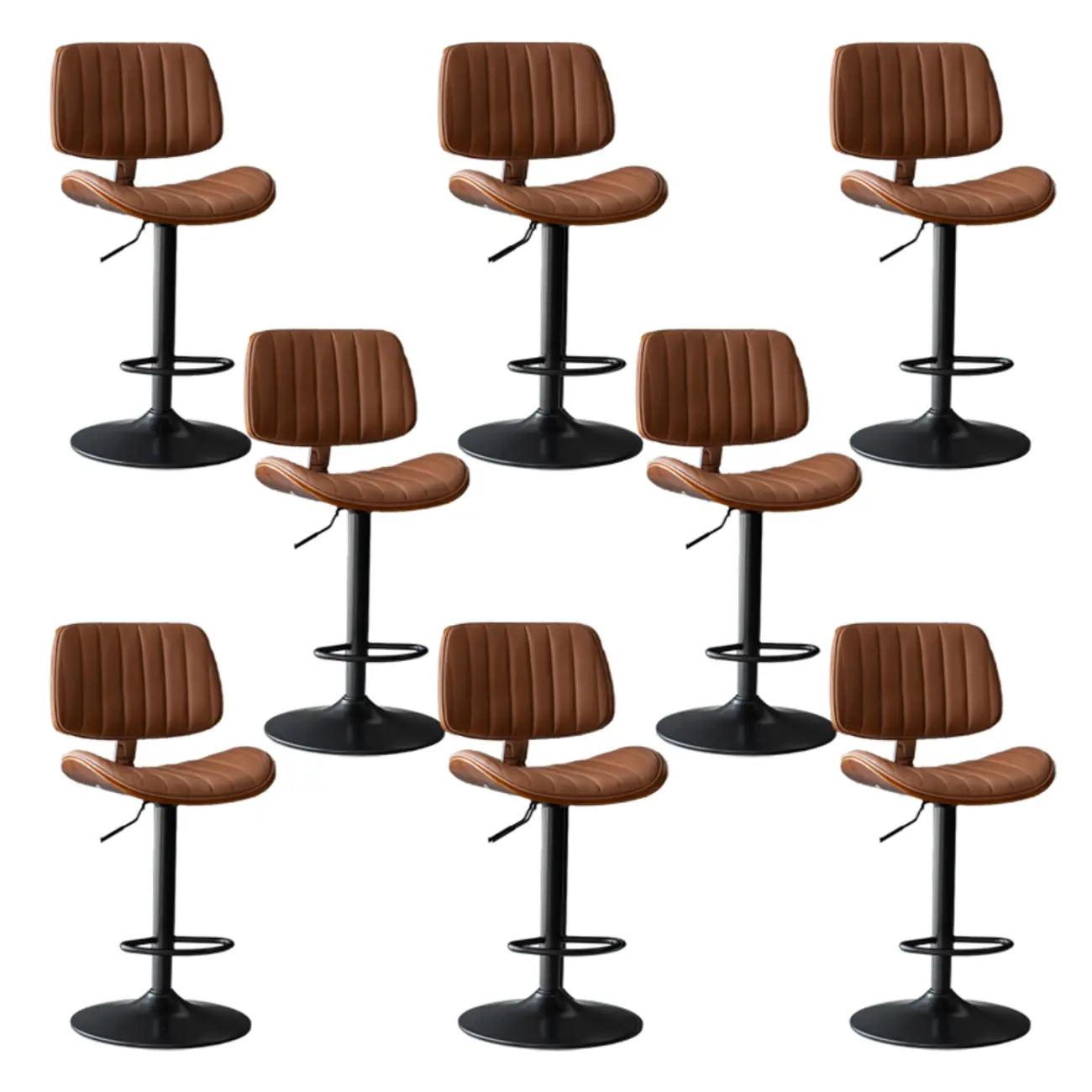 Adjustable Height Bucket Swivel Leather Bar Stool with Back
