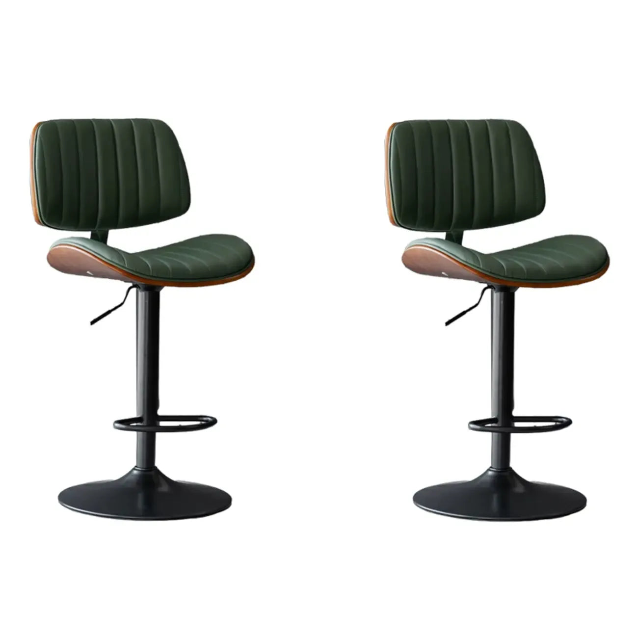 Adjustable Height Bucket Swivel Leather Bar Stool with Back