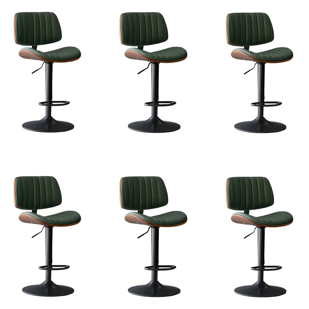 Adjustable Height Bucket Swivel Leather Bar Stool with Back