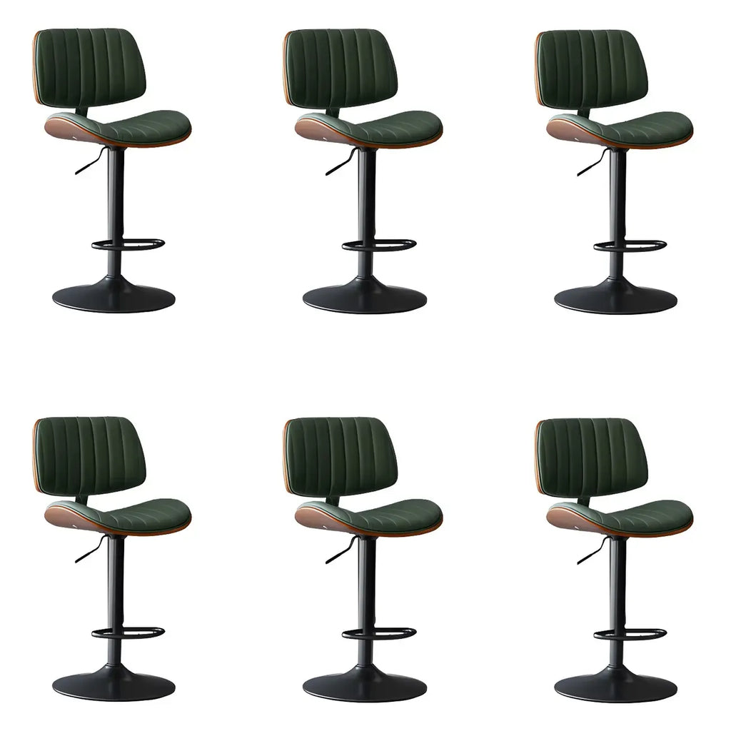 Adjustable Height Bucket Swivel Leather Bar Stool with Back