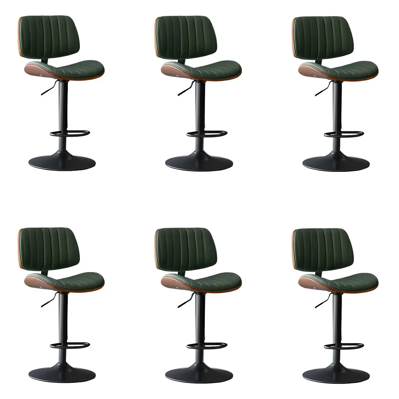 Adjustable Height Bucket Swivel Leather Bar Stool with Back