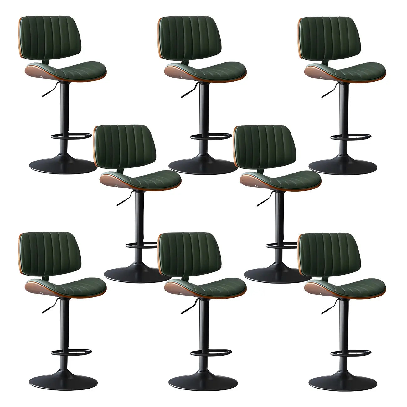 Adjustable Height Bucket Swivel Leather Bar Stool with Back