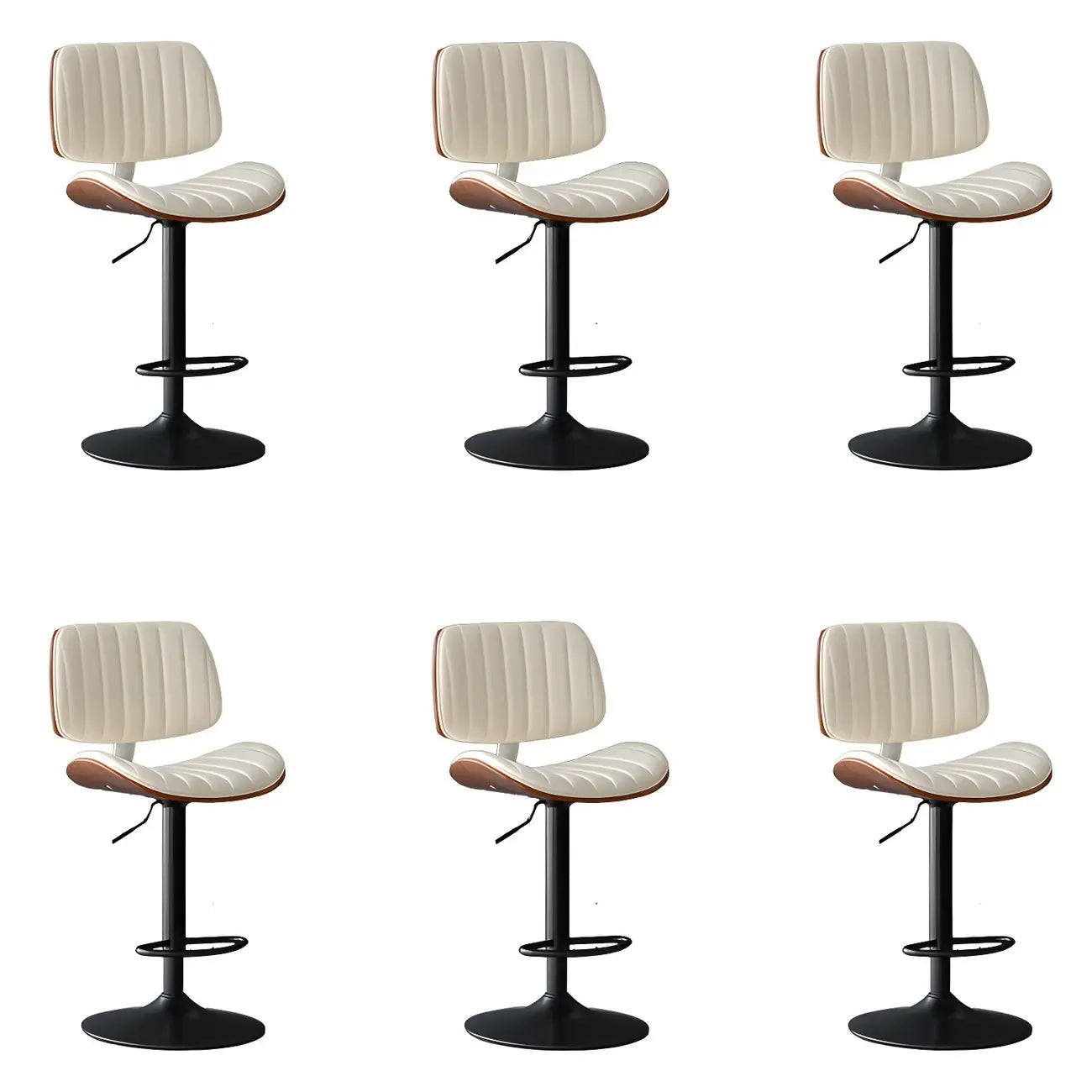 Adjustable Height Bucket Swivel Leather Bar Stool with Back