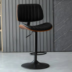 Adjustable Height Bucket Swivel Leather Bar Stool with Back