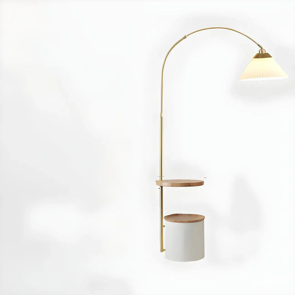 71Wooden Arc Floor Lamp with Storage Shelf for Living Room