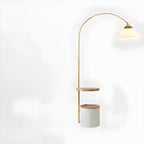71Wooden Arc Floor Lamp with Storage Shelf for Living Room