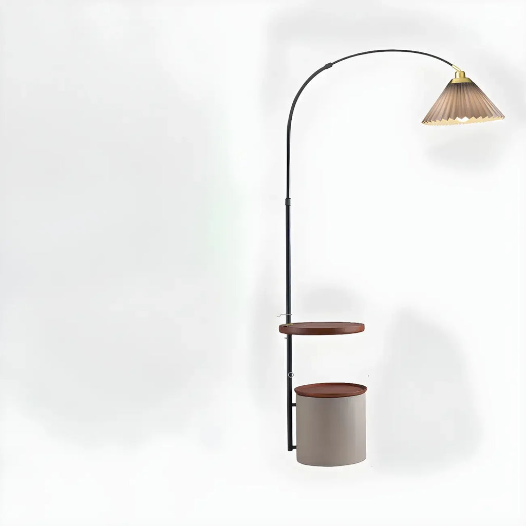 71Wooden Arc Floor Lamp with Storage Shelf for Living Room