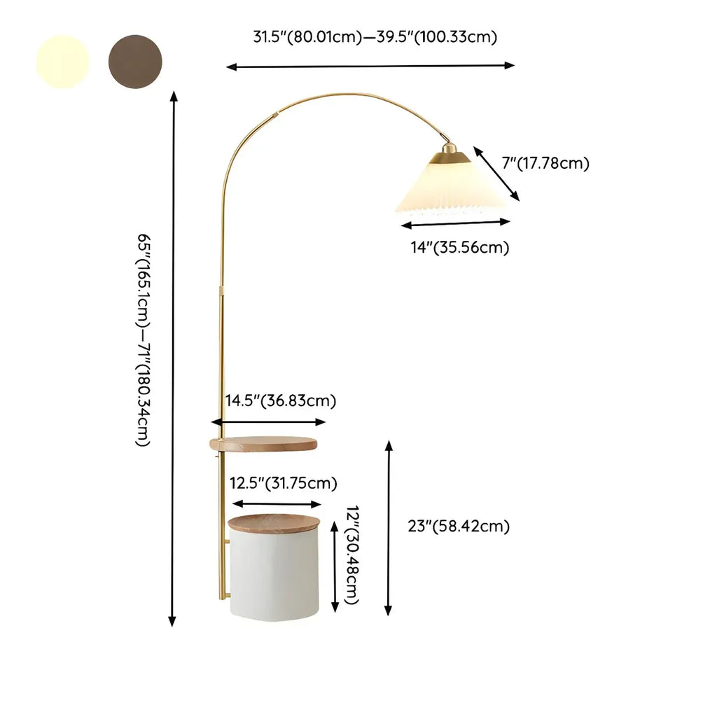 71Wooden Arc Floor Lamp with Storage Shelf for Living Room