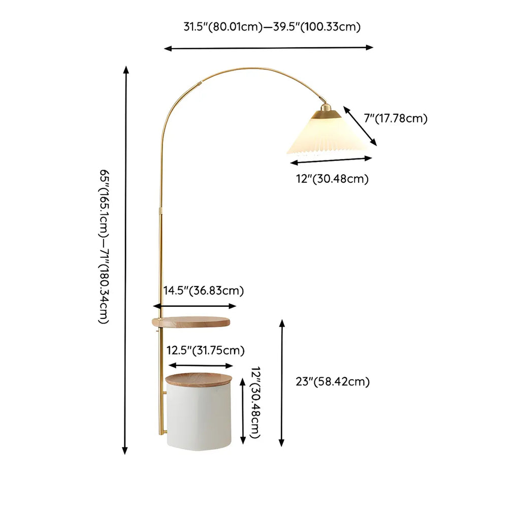 71Wooden Arc Floor Lamp with Storage Shelf for Living Room