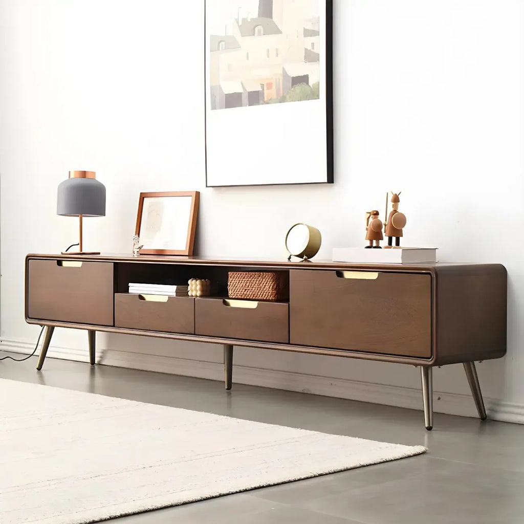 79 Nordic Brown Wood Open Storage Cabinet TV Stand with Legs