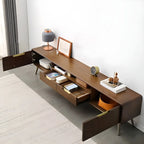 79 Nordic Brown Wood Open Storage Cabinet TV Stand with Legs