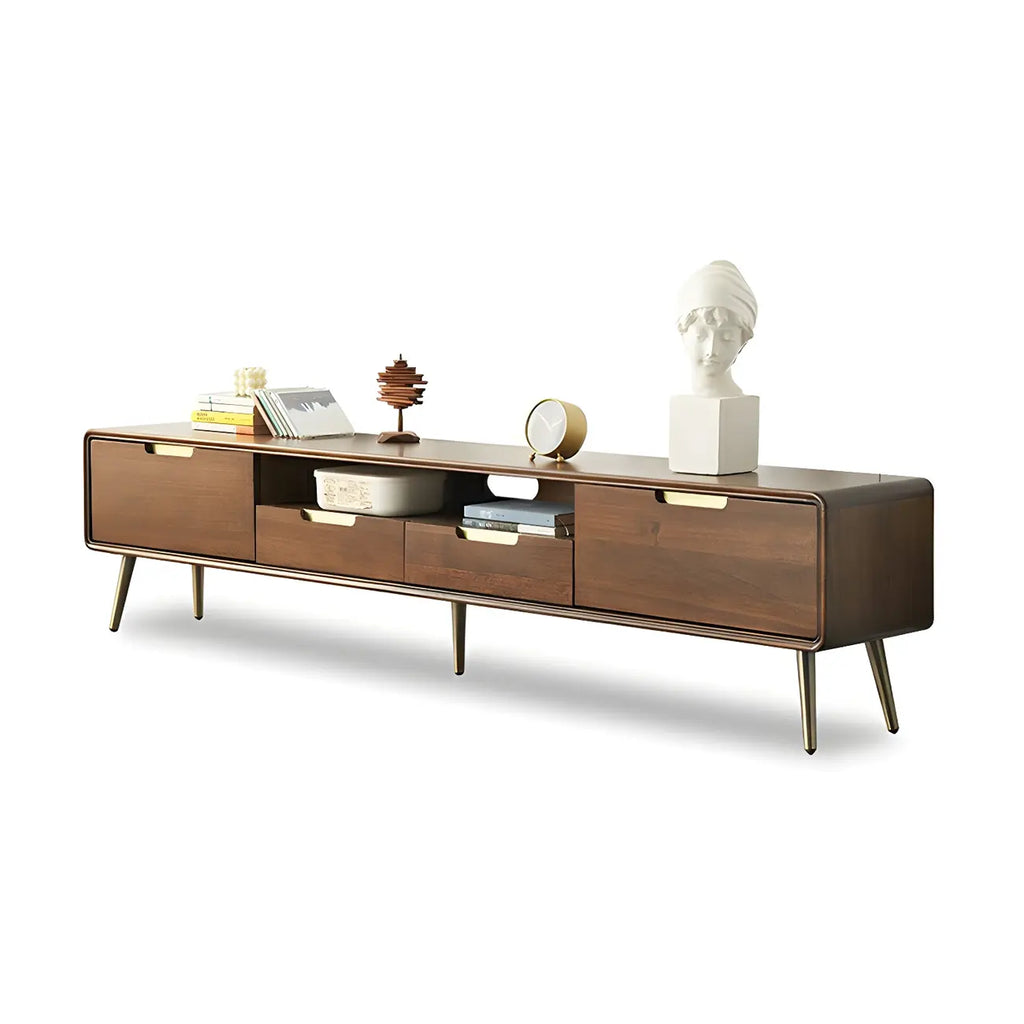 79 Nordic Brown Wood Open Storage Cabinet TV Stand with Legs