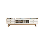 63 Contemporary White Wood Cabinet TV Stand with Glass Doors