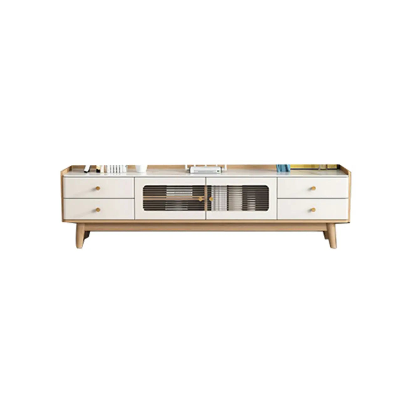 63 Contemporary White Wood Cabinet TV Stand with Glass Doors