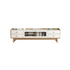 63 Contemporary White Wood Cabinet TV Stand with Glass Doors