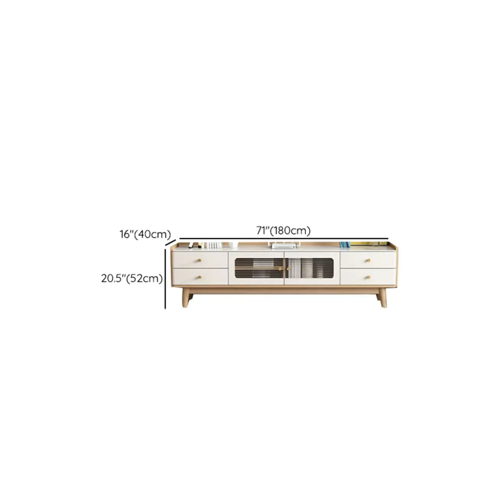 63 Contemporary White Wood Cabinet TV Stand with Glass Doors
