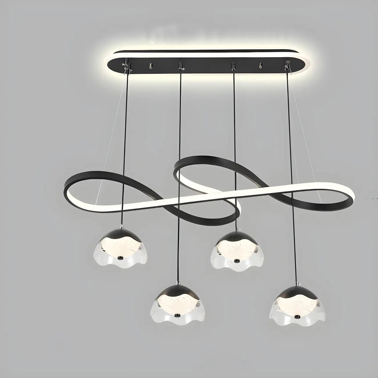 Adjustable 2 Tiers Black Metal 6-Light Dimming Pendant Light