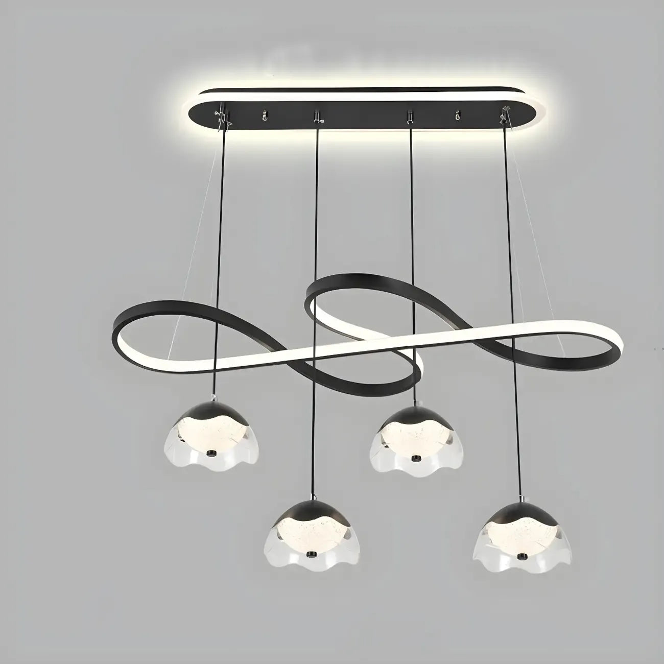 Adjustable 2 Tiers Black Metal 6-Light Dimming Pendant Light