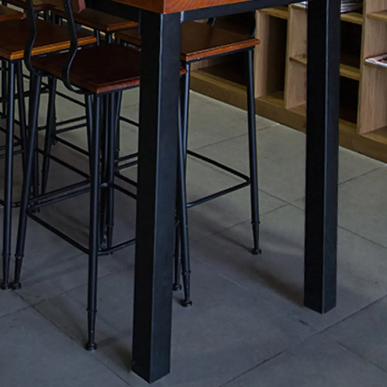 Industrial Brown Wood Black Iron 4-Leg Rectangular Bar Tables