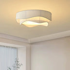 Modern White Tier Fabric Drum Chandelier with Adjustable Height