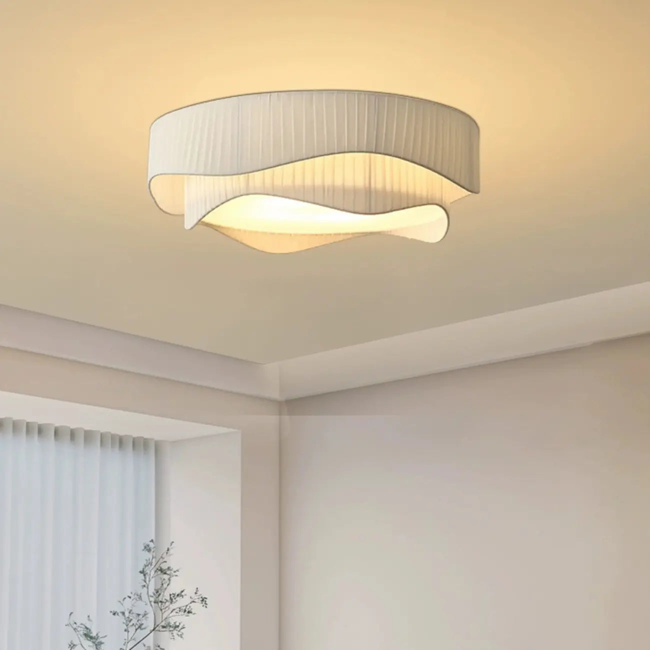 Modern White Tier Fabric Drum Chandelier with Adjustable Height