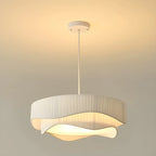Modern White Tier Fabric Drum Chandelier with Adjustable Height