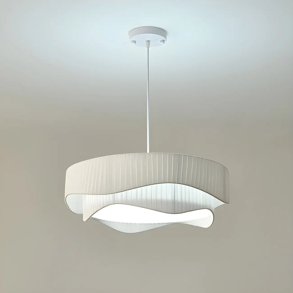 Modern White Tier Fabric Drum Chandelier with Adjustable Height
