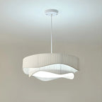 Modern White Tier Fabric Drum Chandelier with Adjustable Height