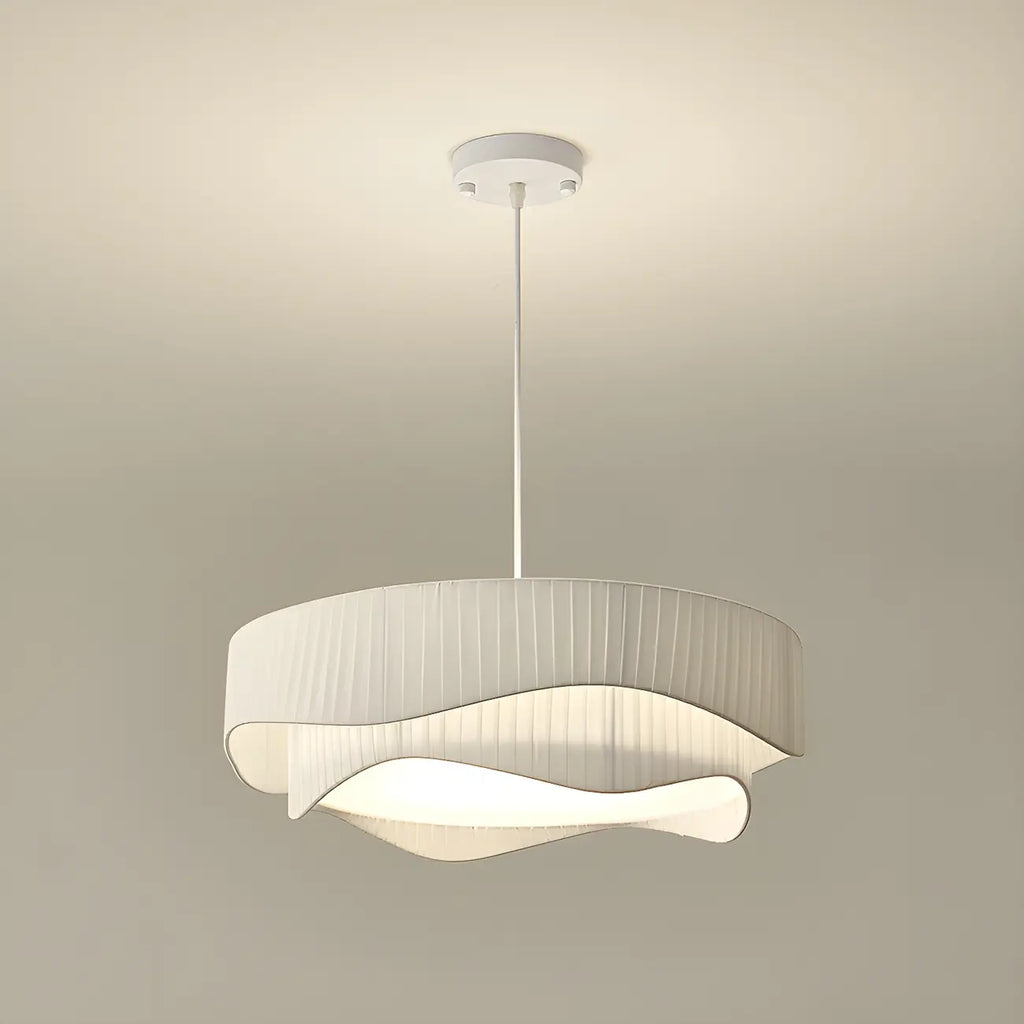 Modern White Tier Fabric Drum Chandelier with Adjustable Height