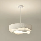 Modern White Tier Fabric Drum Chandelier with Adjustable Height
