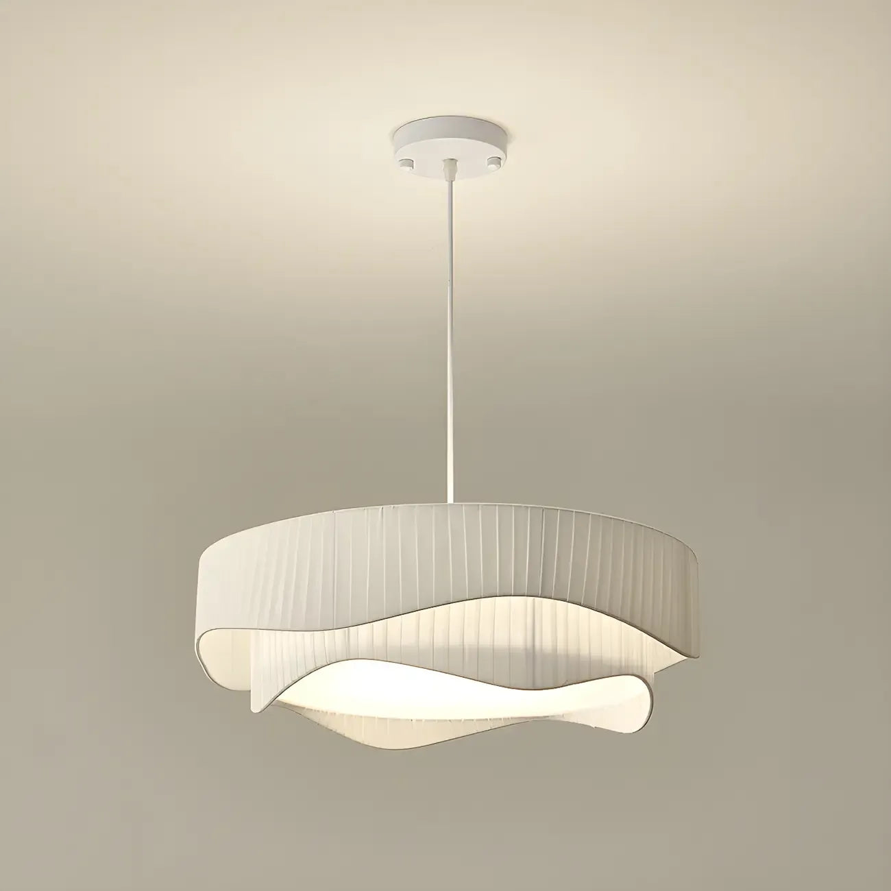 Modern White Tier Fabric Drum Chandelier with Adjustable Height