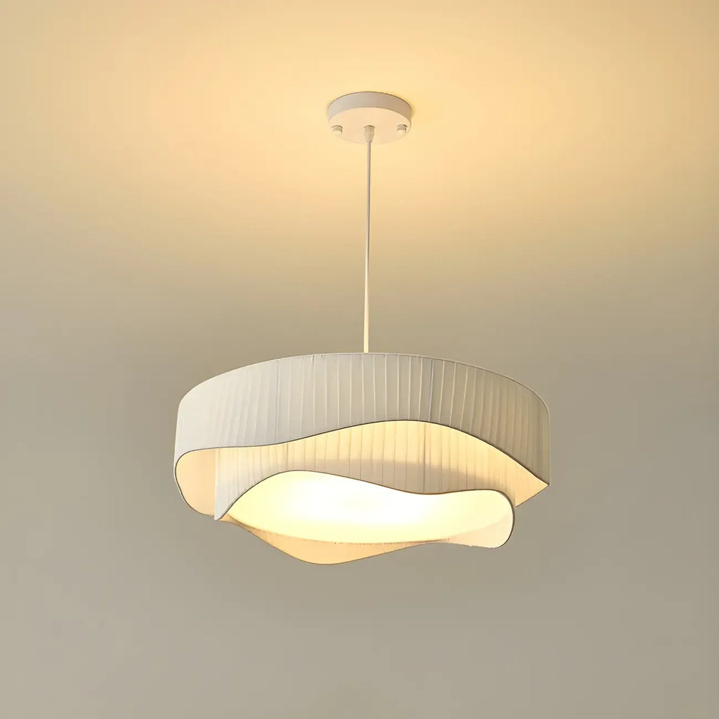 Modern White Tier Fabric Drum Chandelier with Adjustable Height