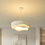 Modern White Tier Fabric Drum Chandelier with Adjustable Height