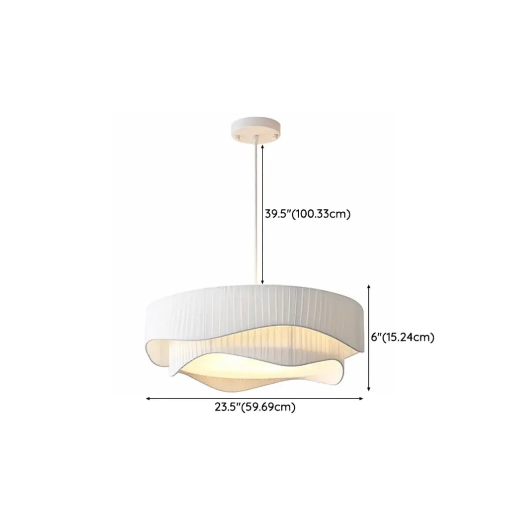 Modern White Tier Fabric Drum Chandelier with Adjustable Height