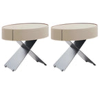Contemporary Beige Leather Oval X-Base Drawer Nightstand