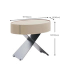 Contemporary Beige Leather Oval X-Base Drawer Nightstand