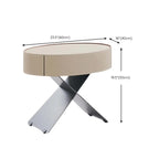 Contemporary Beige Leather Oval X-Base Drawer Nightstand