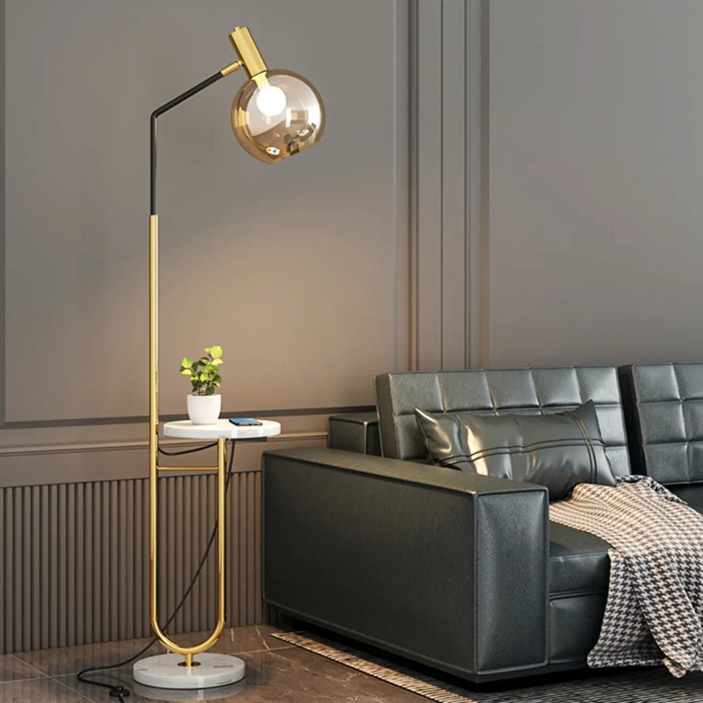 Modern Metal Globe Glass Arc Floor Lamp with Table