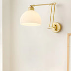 Modern Gold Adjustable Swing Arm Wall Light with White Shade