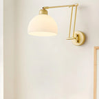 Modern Gold Adjustable Swing Arm Wall Light with White Shade