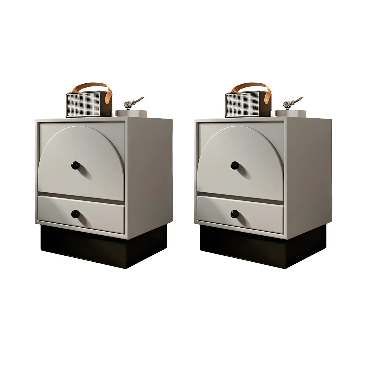 2 Drawers Modern Wood Off-White Nightstand