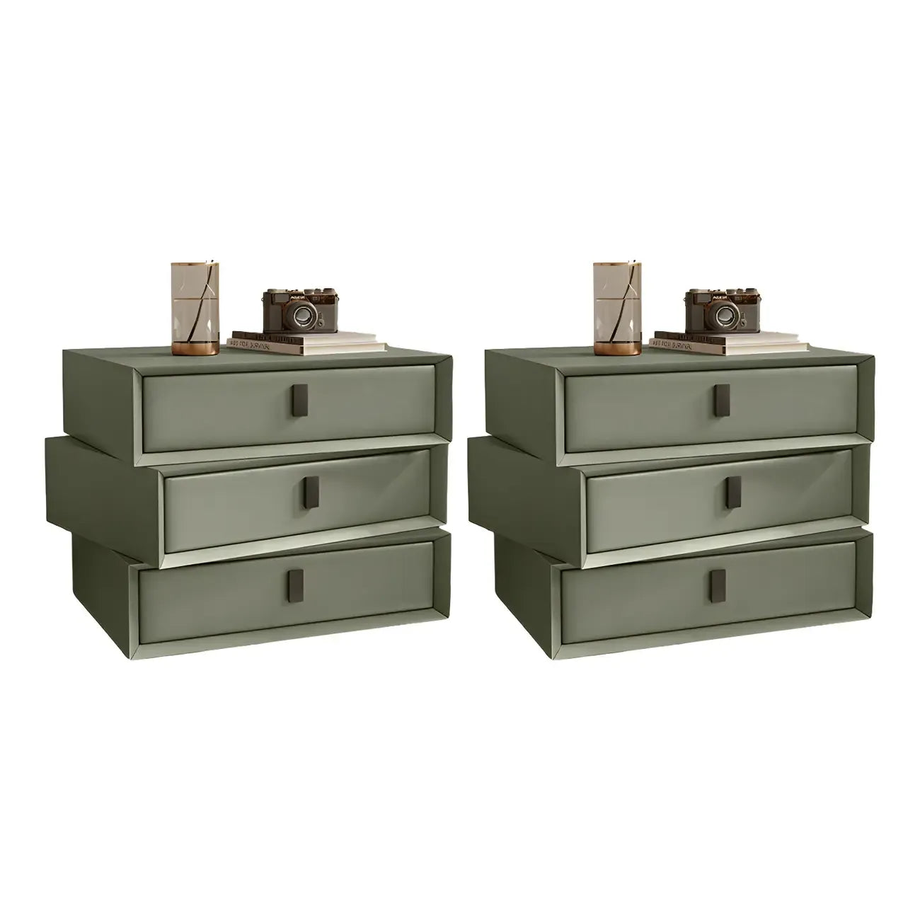 Compact Orange Faux Leather 3-Drawer Stacked Nightstand